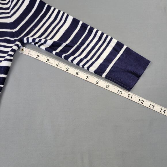 Gap Blue Preppy Stripe Cardigan Sweater Button Up 3/4 Sleeves Knit Womens Size M - Picture 6 of 8